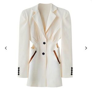 Cream Blazer with Black Button Accents